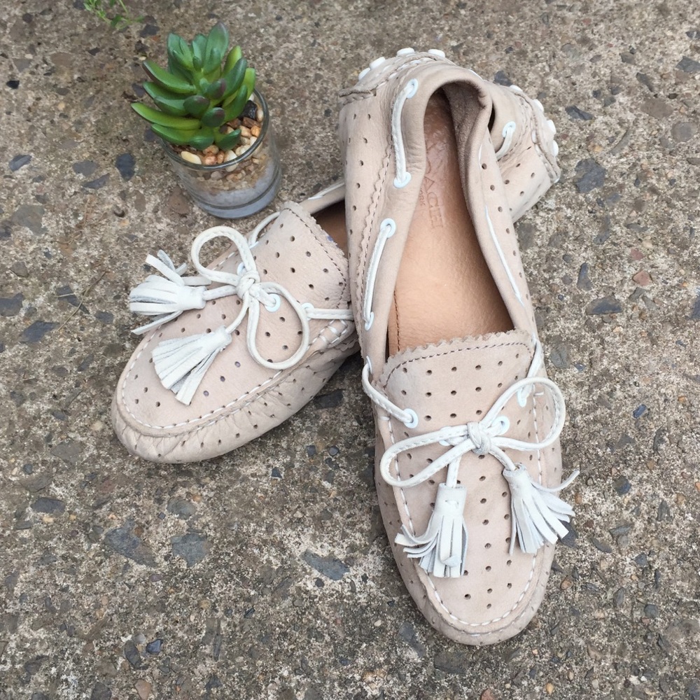 Coach Beige Suede Perforated Tassel Driving Loafers